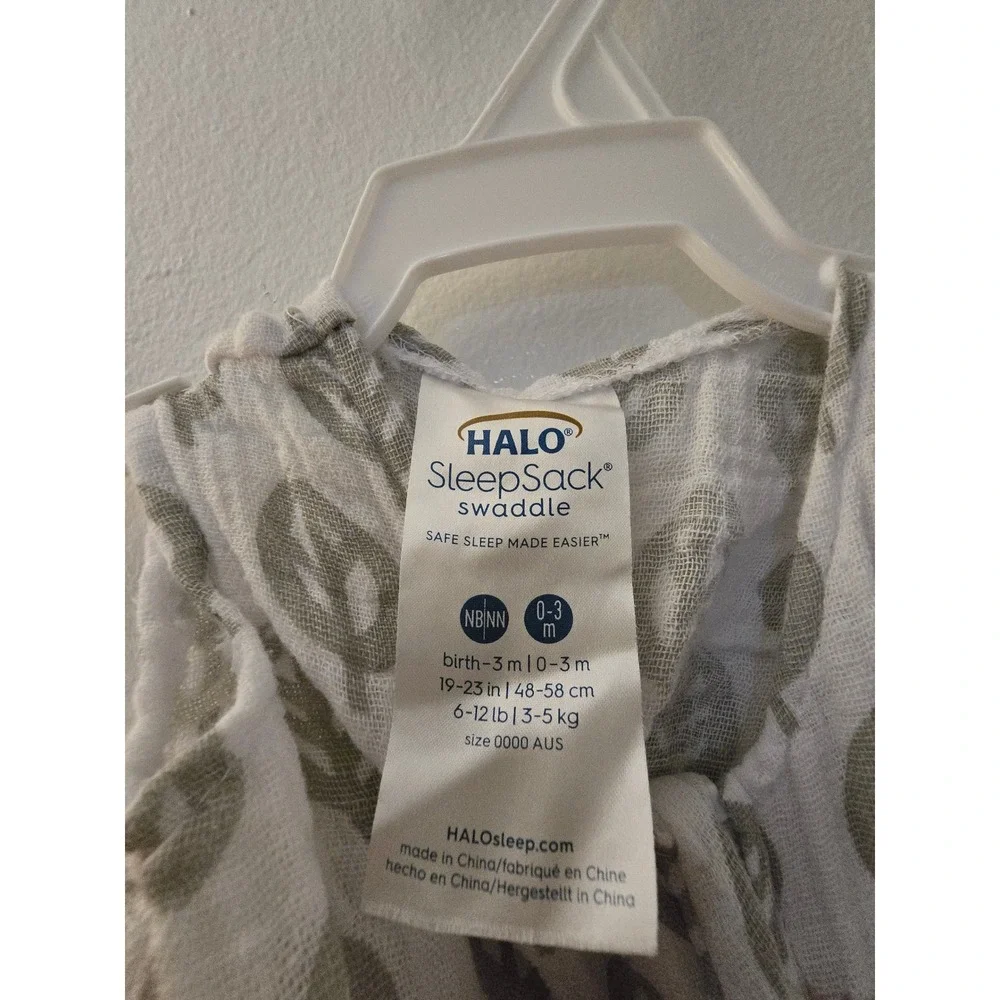 HALO SleepSack Swaddle Muslin Cotton Green Leaf Print‎ Newborn 0-3 Months